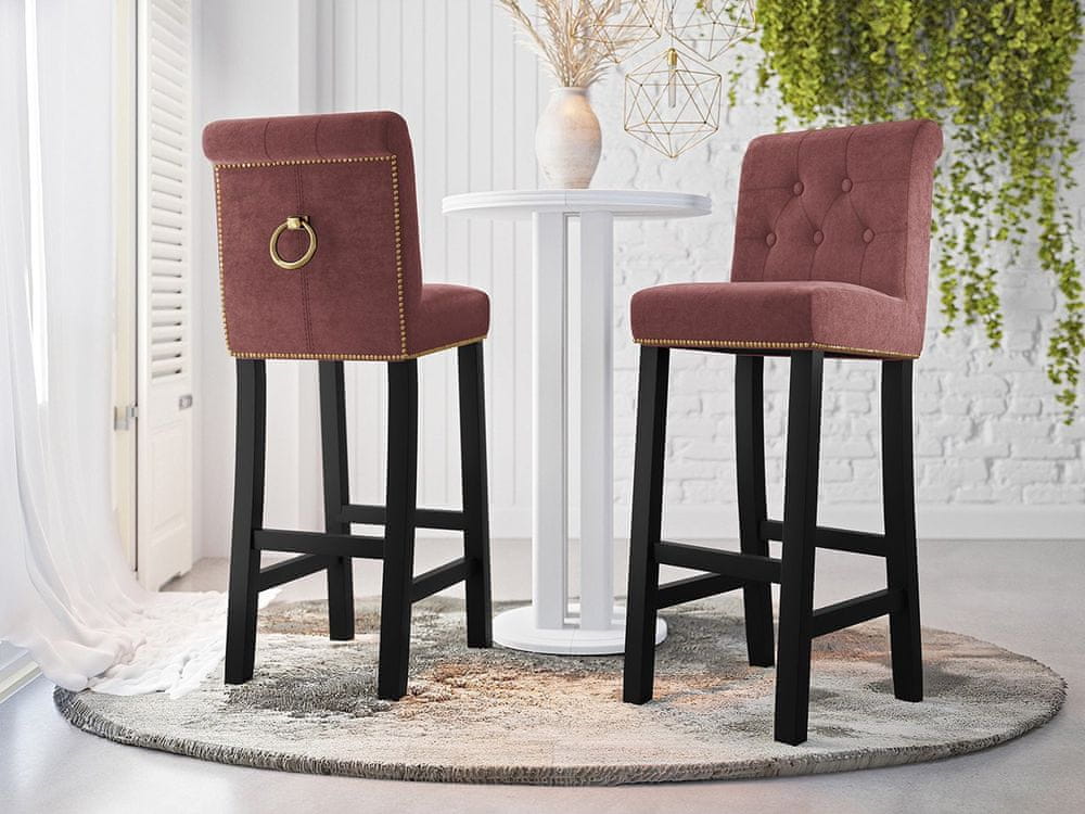 Veneti Luxusná čalúnená barová stolička ELITE - čierna / ružová